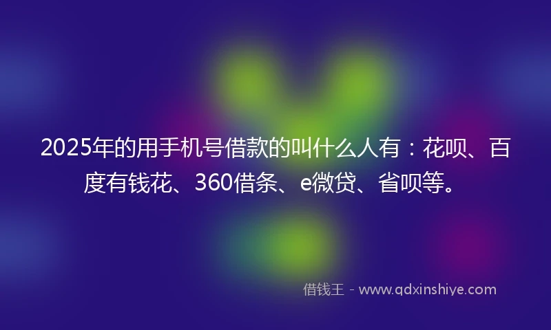 2025年的用手机号借款的叫什么人有：花呗、百度有钱花、360借条、e微贷、省呗等。