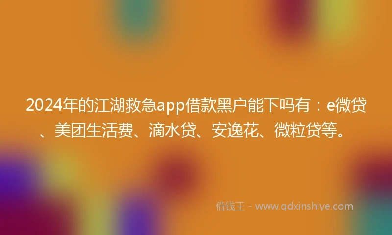 2024年的江湖救急app借款黑户能下吗有：e微贷、美团生活费、滴水贷、安逸花、微粒贷等。