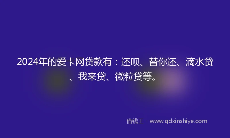 2024年的爱卡网贷款有：还呗、替你还、滴水贷、我来贷、微粒贷等。