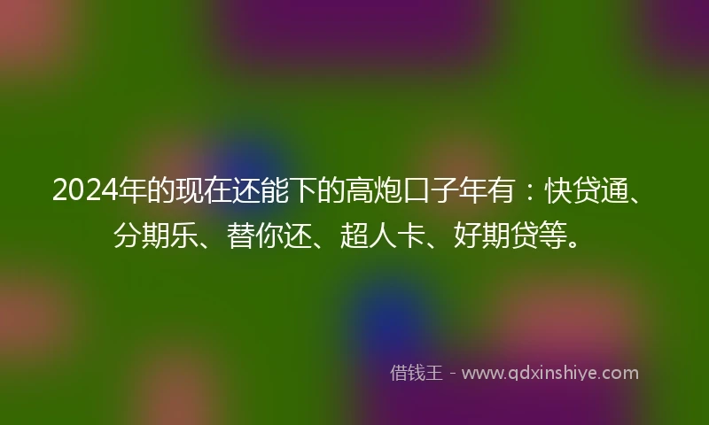 2024年的现在还能下的高炮口子年有：快贷通、分期乐、替你还、超人卡、好期贷等。