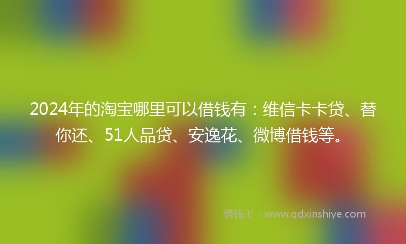 2024年的淘宝哪里可以借钱有：维信卡卡贷、替你还、51人品贷、安逸花、微博借钱等。