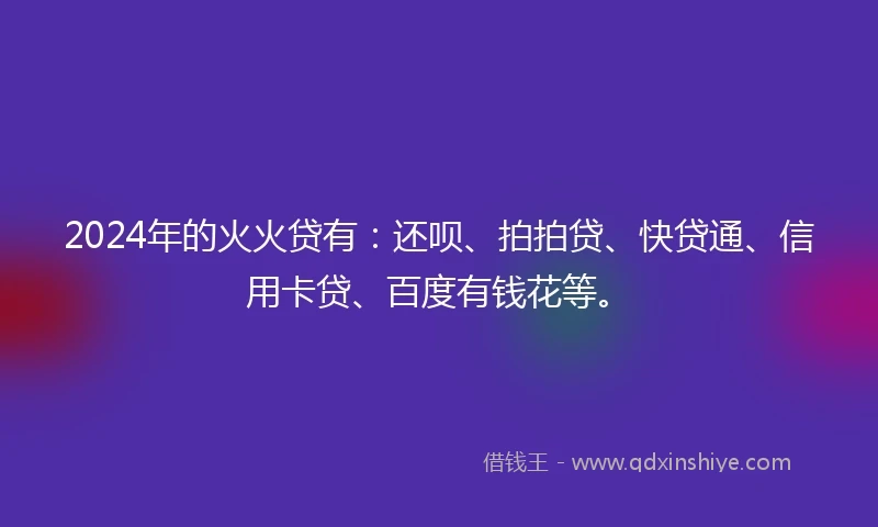 2024年的火火贷有：还呗、拍拍贷、快贷通、信用卡贷、百度有钱花等。