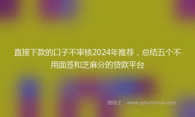 直接下款的口子不审核2024年推荐，总结五个不用面签和芝麻分的贷款平台