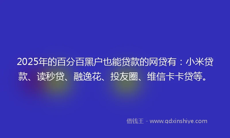 2025年的百分百黑户也能贷款的网贷有：小米贷款、读秒贷、融逸花、投友圈、维信卡卡贷等。