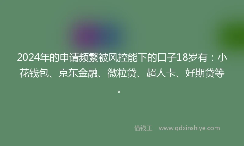 2024年的申请频繁被风控能下的口子18岁有：小花钱包、京东金融、微粒贷、超人卡、好期贷等。