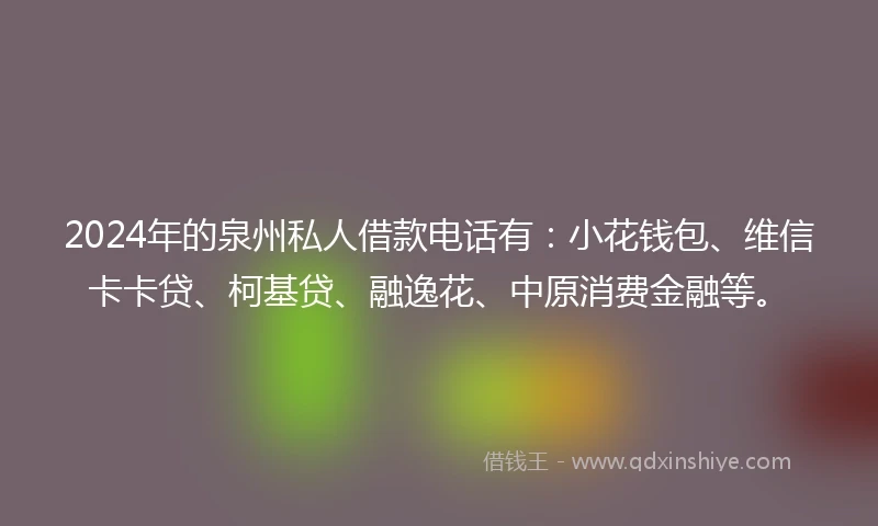 2024年的泉州私人借款电话有：小花钱包、维信卡卡贷、柯基贷、融逸花、中原消费金融等。