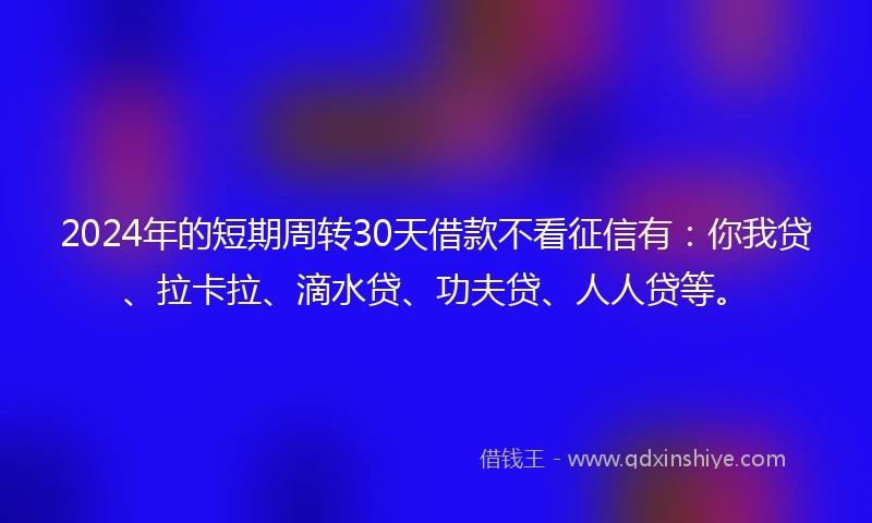 2024年的短期周转30天借款不看征信有：你我贷、拉卡拉、滴水贷、功夫贷、人人贷等。