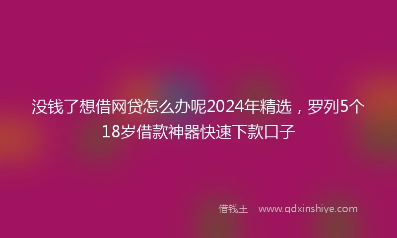 没钱了想借网贷怎么办呢2024年精选，罗列5个18岁借款神器快速下款口子