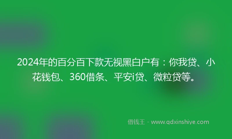 2024年的百分百下款无视黑白户有：你我贷、小花钱包、360借条、平安i贷、微粒贷等。