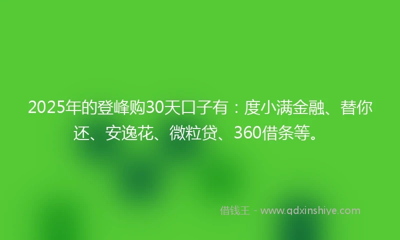 2025年的登峰购30天口子有：度小满金融、替你还、安逸花、微粒贷、360借条等。
