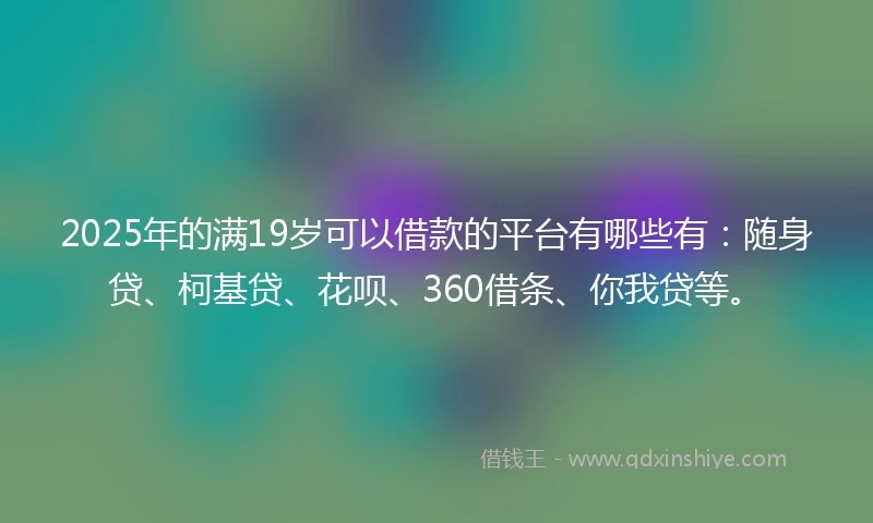 2025年的满19岁可以借款的平台有哪些有：随身贷、柯基贷、花呗、360借条、你我贷等。