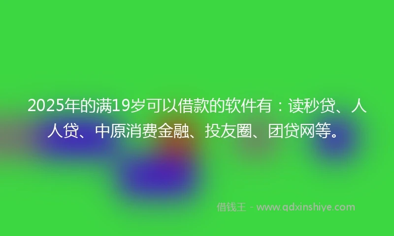 2025年的满19岁可以借款的软件有：读秒贷、人人贷、中原消费金融、投友圈、团贷网等。