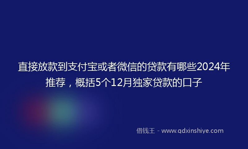 直接放款到支付宝或者微信的贷款有哪些2024年推荐，概括5个12月独家贷款的口子