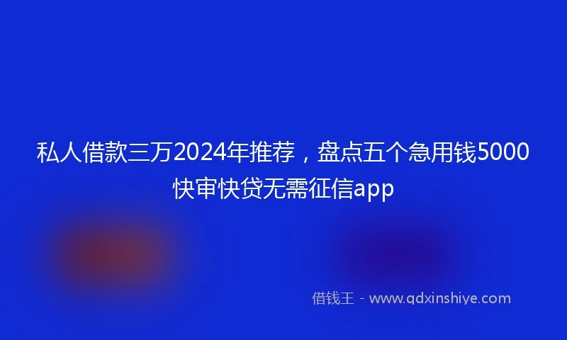 私人借款三万2024年推荐，盘点五个急用钱5000快审快贷无需征信app