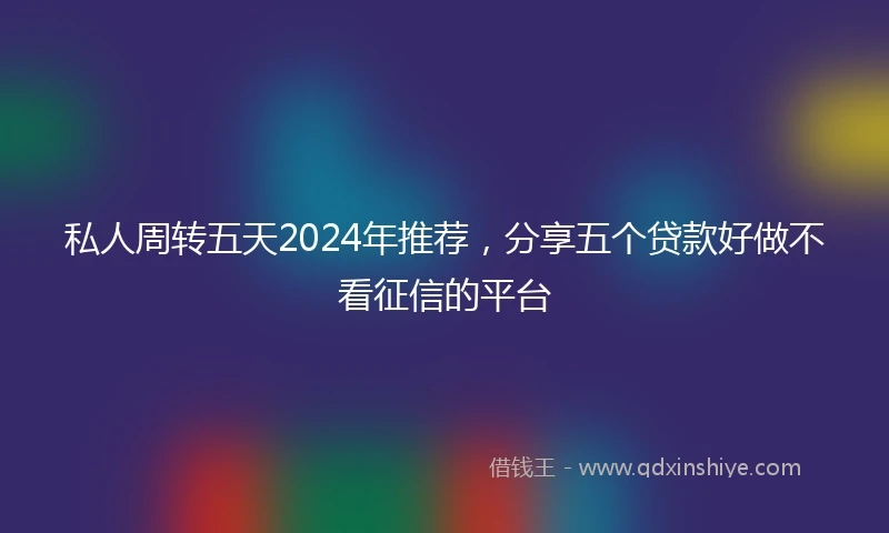 私人周转五天2024年推荐，分享五个贷款好做不看征信的平台