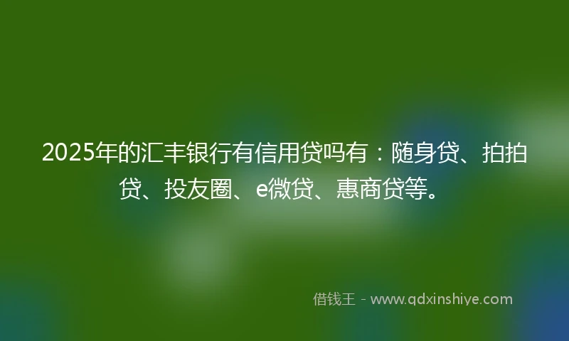 2025年的汇丰银行有信用贷吗有:随身贷、拍拍贷、投友圈、e微贷、惠商贷等。