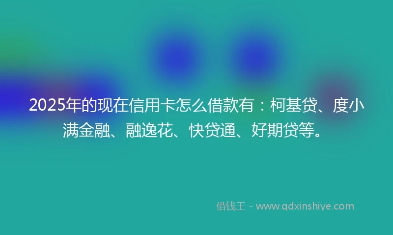 2025年的现在信用卡怎么借款有：柯基贷、度小满金融、融逸花、快贷通、好期贷等。