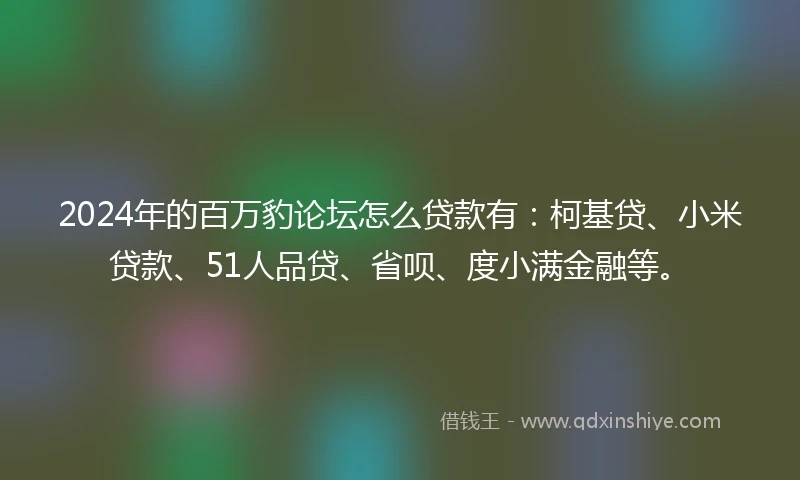 2024年的百万豹论坛怎么贷款有：柯基贷、小米贷款、51人品贷、省呗、度小满金融等。