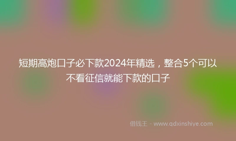 短期高炮口子必下款2024年精选，整合5个可以不看征信就能下款的口子