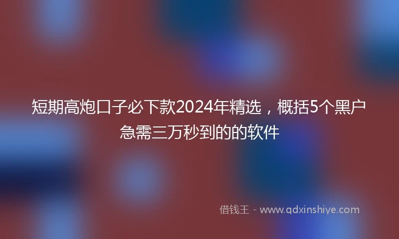 短期高炮口子必下款2024年精选，概括5个黑户急需三万秒到的的软件