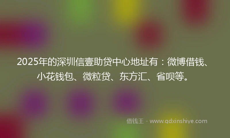 2025年的深圳信壹助贷中心地址有：微博借钱、小花钱包、微粒贷、东方汇、省呗等。