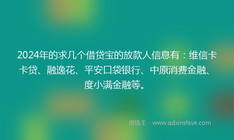2024年的求几个借贷宝的放款人信息有：维信卡卡贷、融逸花、平安口袋银行、中原消费金融、度小满金融等。