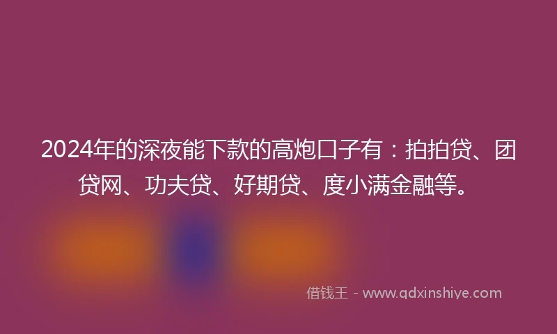 2024年的深夜能下款的高炮口子有：拍拍贷、团贷网、功夫贷、好期贷、度小满金融等。
