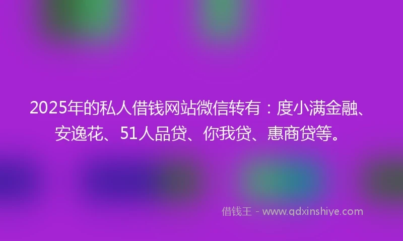 2025年的私人借钱网站微信转有：度小满金融、安逸花、51人品贷、你我贷、惠商贷等。