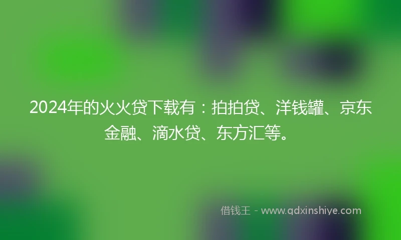 2024年的火火贷下载有：拍拍贷、洋钱罐、京东金融、滴水贷、东方汇等。