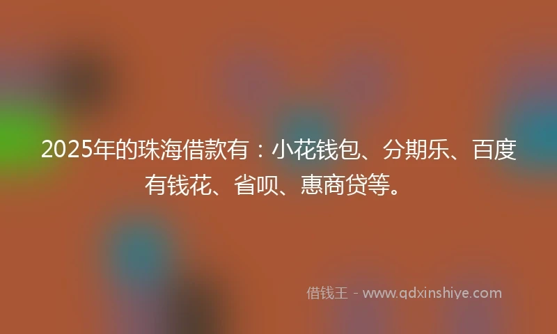 2025年的珠海借款有：小花钱包、分期乐、百度有钱花、省呗、惠商贷等。