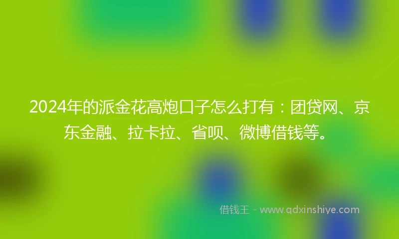 2024年的派金花高炮口子怎么打有：团贷网、京东金融、拉卡拉、省呗、微博借钱等。