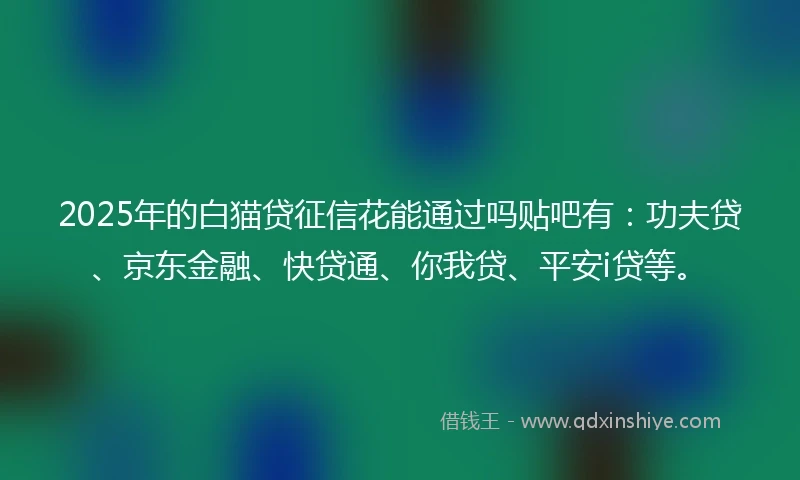 2025年的白猫贷征信花能通过吗贴吧有：功夫贷、京东金融、快贷通、你我贷、平安i贷等。