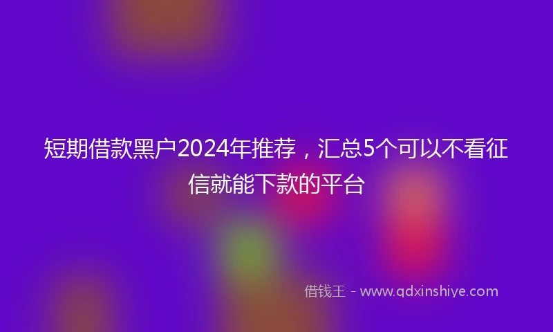 短期借款黑户2024年推荐,汇总5个可以不看征信就能下款的平台