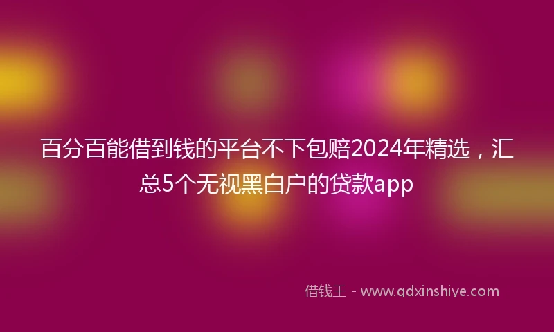 百分百能借到钱的平台不下包赔2024年精选，汇总5个无视黑白户的贷款app