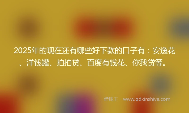 2025年的现在还有哪些好下款的口子有：安逸花、洋钱罐、拍拍贷、百度有钱花、你我贷等。