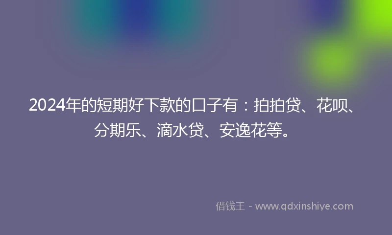 2024年的短期好下款的口子有：拍拍贷、花呗、分期乐、滴水贷、安逸花等。