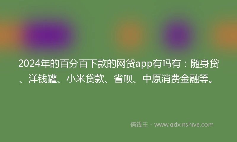 2024年的百分百下款的网贷app有吗有：随身贷、洋钱罐、小米贷款、省呗、中原消费金融等。