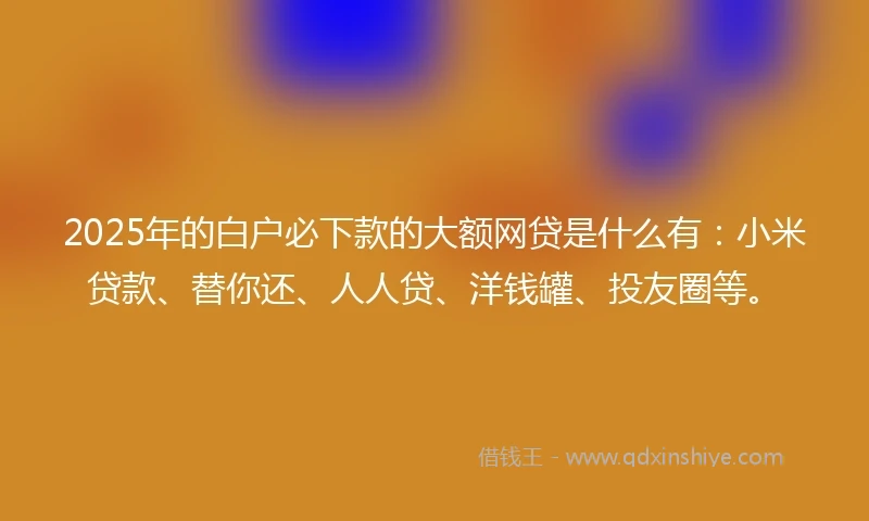 2025年的白户必下款的大额网贷是什么有：小米贷款、替你还、人人贷、洋钱罐、投友圈等。