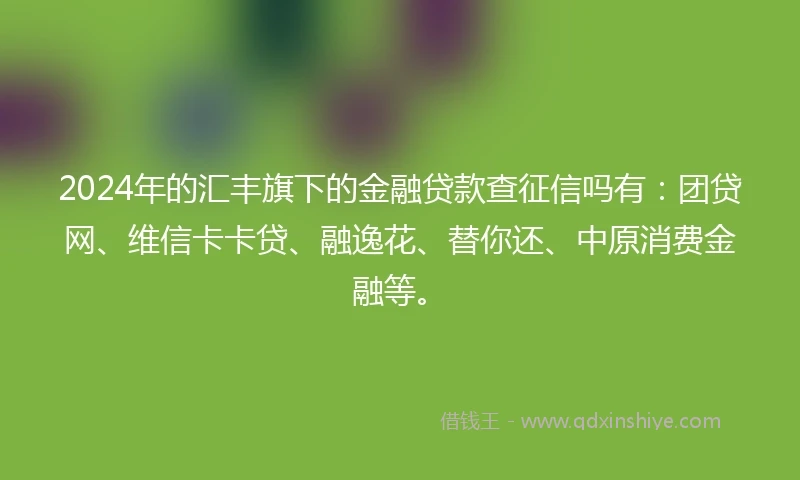 2024年的汇丰旗下的金融贷款查征信吗有:团贷网、维信卡卡贷、融逸花、替你还、中原消费金融等。