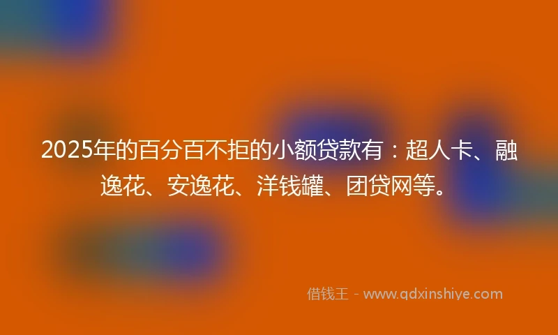 2025年的百分百不拒的小额贷款有：超人卡、融逸花、安逸花、洋钱罐、团贷网等。
