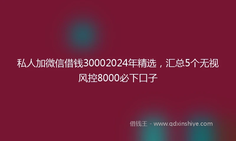 私人加微信借钱30002024年精选，汇总5个无视风控8000必下口子
