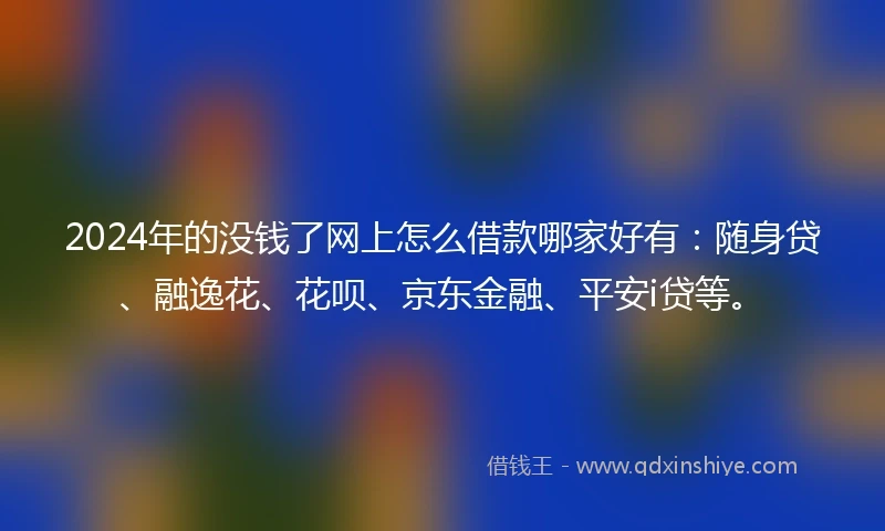 2024年的没钱了网上怎么借款哪家好有：随身贷、融逸花、花呗、京东金融、平安i贷等。