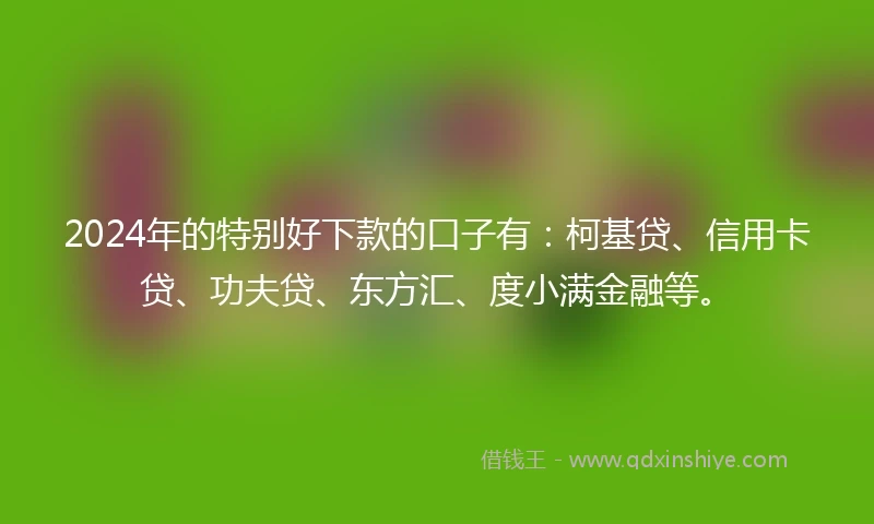 2024年的特别好下款的口子有：柯基贷、信用卡贷、功夫贷、东方汇、度小满金融等。