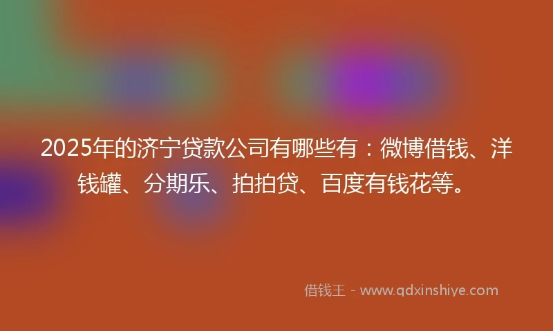 2025年的济宁贷款公司有哪些有：微博借钱、洋钱罐、分期乐、拍拍贷、百度有钱花等。