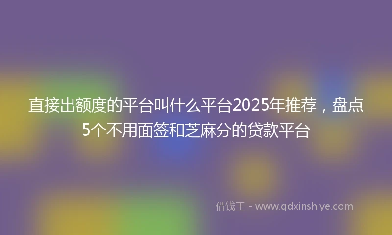直接出额度的平台叫什么平台2025年推荐，盘点5个不用面签和芝麻分的贷款平台