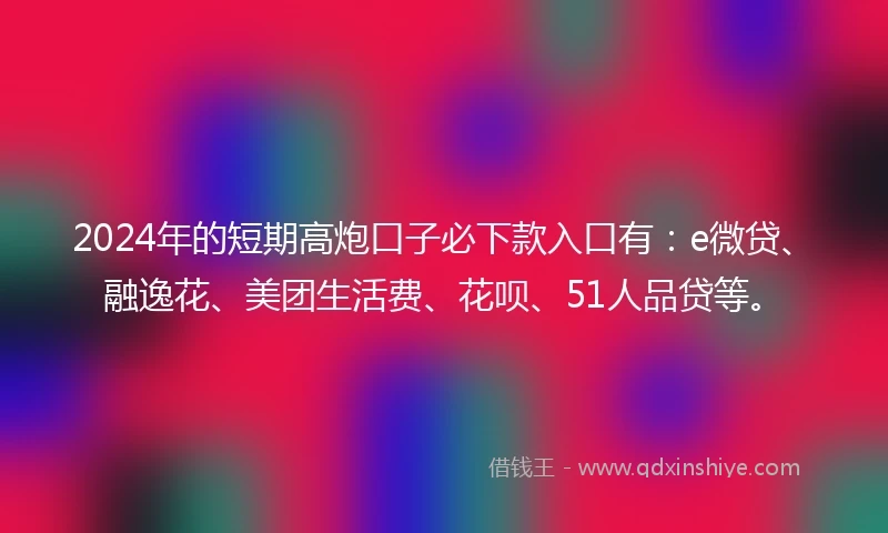 2024年的短期高炮口子必下款入口有：e微贷、融逸花、美团生活费、花呗、51人品贷等。