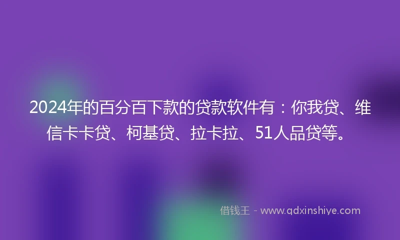 2024年的百分百下款的贷款软件有：你我贷、维信卡卡贷、柯基贷、拉卡拉、51人品贷等。