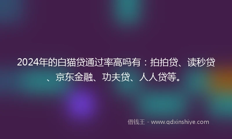 2024年的白猫贷通过率高吗有：拍拍贷、读秒贷、京东金融、功夫贷、人人贷等。