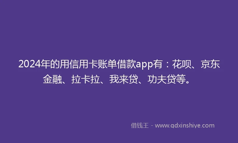 2024年的用信用卡账单借款app有：花呗、京东金融、拉卡拉、我来贷、功夫贷等。