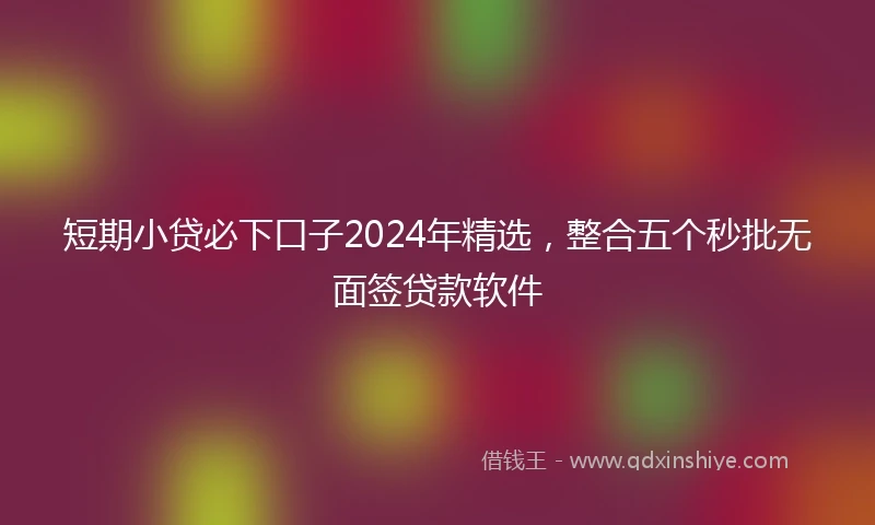 短期小贷必下口子2024年精选，整合五个秒批无面签贷款软件
